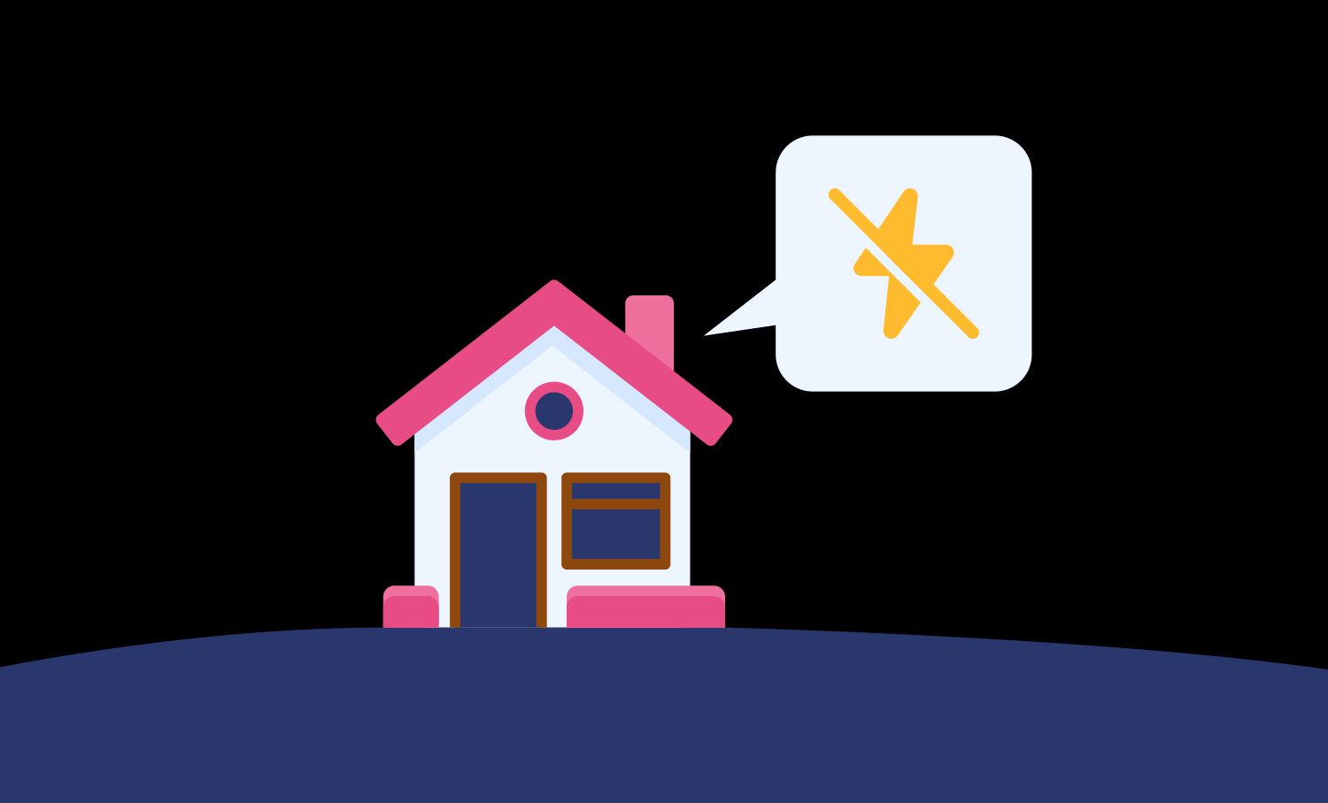 Illustration of a house with the power out and a power failure icon beside it