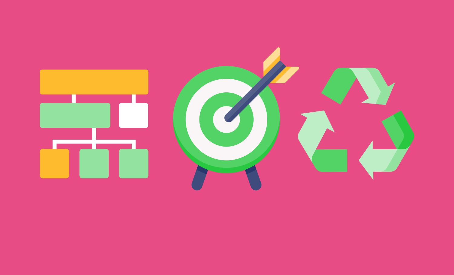 Illustration of a reporting framework with a green target and recycling symbol