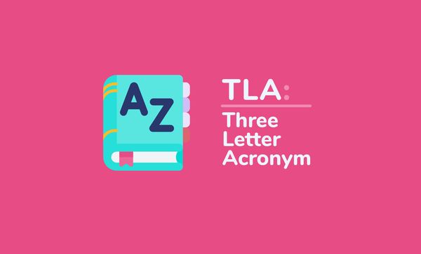 Illustration of a dictionary alongside the acronym TLA, which stands for "Three Letter Acronym" - Ha!