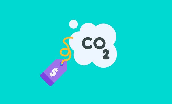 Illustration of price tag hanging from a cloud of carbon dioxide vapour